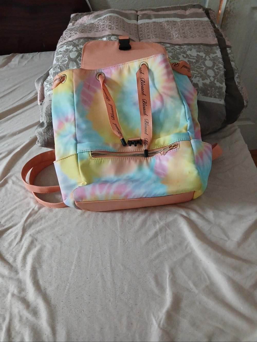Pastel Tie-Dye Drawstring Backpack by Blessed